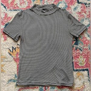 Forever 21 Mock Neck Short Sleeve Ribbed Striped Tee Shirt Medium